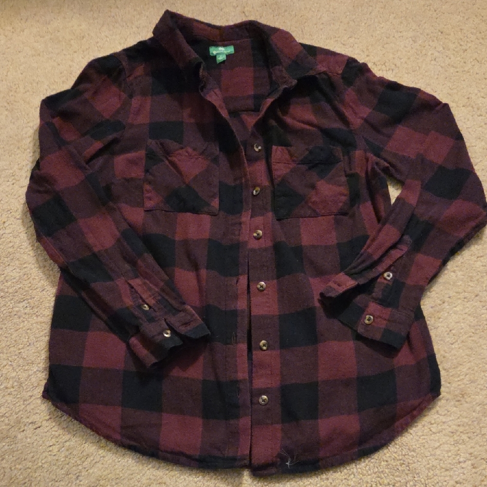 Burgundy And Black Flannel Shirt